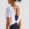 Mesh Kurzärmel Frauen Tops runden Hals Sport T-Shirt atmungsaktives elastisches Trocknen schöner Rückenbluse Rückenfreies Top