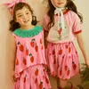 Koreli çocuk kızlar gömlek kısa takım elbise yaz kırmızı baskılı prenses çocuk giyim gençler için 220606