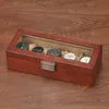 Watch Boxes & Cases Wooden Style 5 Grids Brown Color Display Holder With Glass Top