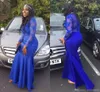 New Royal Blue Sheer Long Sleeves Evening Dresses 2022 Fashion Lace Appliques Cheap Mermaid Prom Dresses Long Party Gowns For Blac7660212