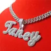 Pendant Necklaces Dobling Custom Big Brush Cursive Letters Nameplate Necklace Cz Iced Out Customized Icy Name Choker Charm With Rope/ amZcT