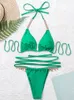 Ingaga Sexig Micro Bikini Halter Women's Swimsuit Thong Bikinis Set Chain Swimwear Green Bathing Suit High Cut Beachwear 220518