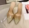 Flash gold PVC La Gianvito rossi chinelos sandálias de salto alto stiletto mules Salto alto de couro sem cadarço aberto para mulheres Sapatos de grife Calçados de fábrica para noite