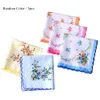 5pcs Fashion Vintage Cotton Handkerchiefs Women Hankies Embroidered Butterfly Flower Hanky Floral Ladies Handkerchief Fabrics Random Color