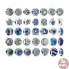 S925 Sterling Silver Beads Classic Blue Ocean Heart Snowflake Series Charm Fit Pandora Bracelet or Necklace Pendant Lady Gift