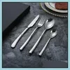 Flatware Sets Kitchen Dining Bar Home Garden Western Cutlery Stainless Steel Set Sierware Modern Heavy Duty Fork Knife Spoon Tableware Dr