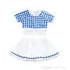 2022 bambini spiaggia due pezzi costume da bagno stile coreano bambini plaid top a maniche corte + costume da bagno ragazze di mezzo costume da bagno spa spiaggia costumi da bagno S2063