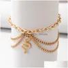 Anklets Fashion Jewelry Three Layer Anklet Snake Pendant Golden Chain Drop Delivery Dhl3R