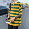 Korea Harajuku Fashion Men's Striped Polot Short-Sleeved T-Shirt Japanese Streetwear Couple Aesthetic y2k Color Matching Clothes Y220426