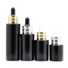 Luxury Empty Round Glossy Black Glass Bottle New Gold Silver Ring Cosmetic Packaging Perfume Essential Oil Dropper Vials Filling Container 20ml 30ml 40ml 60ml