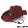 Berets Women Men Wool Hollow Western Cowboy Hat Roll-up Brim Gentleman Outblack Sombrero Hombre Feel Jazz Capberets