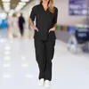 Gym Clothing Casual Summer Woman Solid Nursing Scrubs Tops T Shirt Working Uniforms Short Sleeve Plus Size Top Women V-neck Pocket ClothesGy