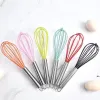 Batidor de huevos, herramientas de cocina, Mini batidor de silicona de acero inoxidable de 10 pulgadas de Color sólido para utensilios de cocina antiadherentes