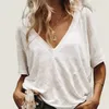 S 5XL T-shirt solide d'été dames sexy col en V à manches courtes T-shirt décontracté lâche basique noir blanc t-shirt hauts pour femmes 220628