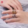 Gigajewe Moissanit Ring 0.3Ct 4mm Yuvarlak Kesim Nova Mavi/Pembe EF Titanyum Çelik Pırlanta Testi Geçti GMTR-013