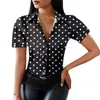 Kvinnors blusar skjortor skjorta kvinnor mode kort ärm lapel färgblock vintage bokstäver tryck t nacktoppar för svarta kvinnors leggingsvinnor