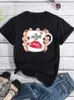 Offee Lover T Shirt Kvinnor Fashion Coffee With Red Lips Print Tops Female SHORT SLEVE GRAFIC TEE Clothe