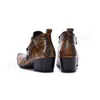 أحذية بنية من الجلد الأصلي أحذية الحفلات المدببة بأحذية الكاحل الشتوية أحذية رعاة البقر الشتوية