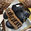 Designersandaler Dam romersk skostil Hög kvalitet Damskor Lyxiga Platta Skumlöpare Brun Mink Sandaler Låg klack Plattform Mode Ryggsling Slides 35-42