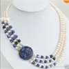 Pendant Necklaces Details About 3 Rows Natural 7-8mm White Cultivation Pearl & Lapis Lazuli Round Beads NecklacePendant