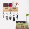 Hooks & Rails Welcome Home Text Wood Key Hangers Decor Rack Hollow Out Grids Storage Box Rectangle Refrigerator Door Decorative ShelfHooks