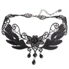 Chokers 1PCNice Women's Style Black Fabric Rose Flower Beads Pendant Choker Lace Necklace Gothic Jewelry False Collar Statement Sidn22