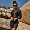 Vestido feminino verão sexy macacão malha sheer coverup bodysuit o pescoço preto biquíni maiô praia lingerie cobrir vestido 2205272103046