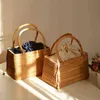 Evening Bags Woven Rattan Handbag Women Hollow Basket Drawstring Top Handle Ladies Summer Beach Purses Photo Scene Decoration 220428