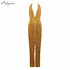 Ailigou New Summer Ladies Bandage Jumpsuit Yellow Tassel Bodycon Club Club Club Club Party Sexy Spandex Jumpsuit T200509