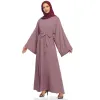Robe musulmane pour femmes, jupe longue, grande taille, robe d'automne, couleur pure, élégante, sans écharpe