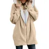 Women Coat Winter S-5XL Causal Soft Hooded Pocket dragkedja fleece plysch kvinnlig kappa varm plus storlek faux päls fluffig kvinnor jacka l220706