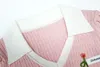 519 2022 été Kint manches courtes revers cou marque même Style pull blanc rose vert pull luxe femmes vêtements binfen