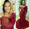 2022 Plus Size Arabic Aso Ebi Mermaid Luxurious Burgundy Prom Dresses Beaded Crystals Evening Formal Party Second Reception Birthday Engagement Gowns Dress ZJ221