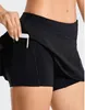 Lu Yoga Tennis Jupe Courir Sport Golf Jupe Mi-taille Jupe Plissée Taille Arrière Poche Fermeture Éclair Gym Tissu jlleGa254t