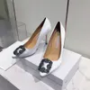 Designer Dress Shoes Top Quality 2021 Drill Buckle Womens High Heels Fashion Sexy Party Pointed Toes 3Cm Wedding Naked Black Shine 358