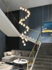 Moderne longues lampes à LED escalier en colimaçon lustre en cristal éclairage intérieur lampe appartement villa salon lampes hôtel hall lumière
