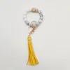 Cross-border food grade silicone beads bracelet keychain PU leather tassel pendant key ring wholesale female multi-color optional