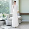 Ethnic Clothing 2022 Vietnamese Aodai Dress For Women Traditional Chinese Style Vintage Elegant Slim Qi Pao Top+pants Sets Asian Chiffon