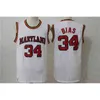 XflspMen's Vintage Maryland Terps College 34 Len Bias Basketball Jersey Cousu Len Bias Northwestern Wildcats High School Chemises Noir Blanc