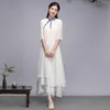 Kvinnor Etniska kläder Hanfu Qipao Summer Dress Chinese Style Vintage White Traditionell tang kostym Robe Oriental kläder