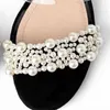 Sandals Slippers Spring Woman Pearl Decoration High Heels Fashion Round Head Shoes Transparent Wide Band 220411