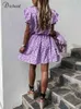 DICLOUD Boho Floral Femmes Robe Pour L'été 2022 Élégant Lilas Lumière Plage Courte Robe D'été Sexy Col En V À Volants Imprimer Fête Femme G220510
