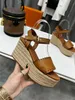 Designer Platform Wedge Sandals Summer Women Slippers Slides Calfskin Espadrilles Straw Linen Shoes