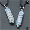 Pendant Necklaces Pendants Jewelry Natural Crystal Stone Agate Spiral Wire Hexagon Necklace 7 Chakra Amethyst Rose Dhrbq