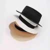 2021 new women039s hat Straw Sun Breathable Large Brim Summer Boater Beach Ribbon Round Flat Top Hat For Women4267654