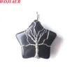 Wojiaer Tree of Life wisiorek naturalny kamień srebrny drut z drutu pentagon gwiazda klejnot tygrysa oko BO974