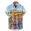 Casual shirts vintage Hawaiian Mens Shirt 3d auto print korte mouw voor mannen klassieke tee kleding oversized racing camisamens2024