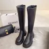 Boots2021 New Round Toe Platform Femmes Bottes En Cuir Slip on Casual Talon Chunky Femmes Bottes Longues Marque De Luxe Designer Chaussures D'hiver G220813