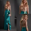 Elegant Mermaid Prom Dresses Princess Beads O Neck Middle Sleeve Appliques Puff Satin Side Split Tulle Lace Appliques Party Gowns Plus Size Custom Made
