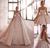 Elegant 3D Flowers Ball Gown Wedding Dresses Square Collar Vestido de Noiva Bead Sleeveless Arabic Dubai Bridal Gowns